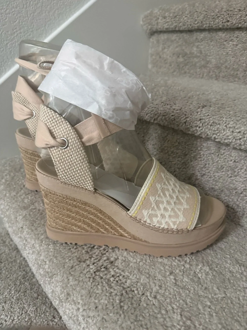 UGG Neutral Lace-Up Espadrille Wedge Sandals Size 11 NEW